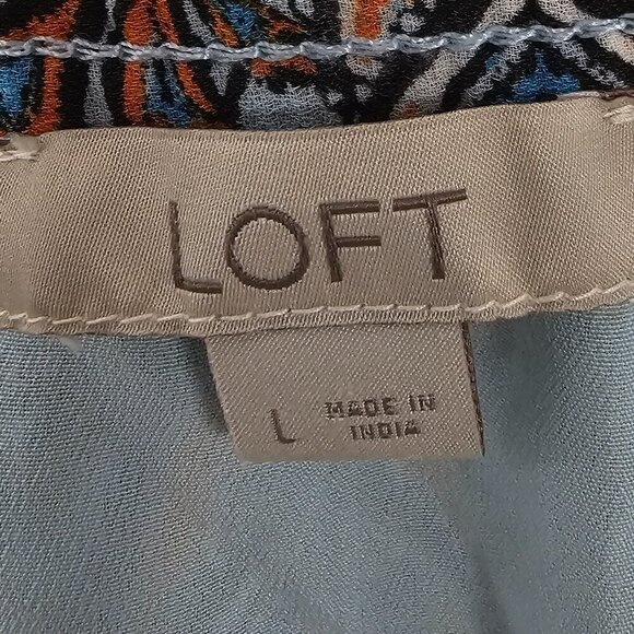 Loft Blue Orange Boho Peasant Skirt Tiered Hippie Festival L - Picture 10 of 12